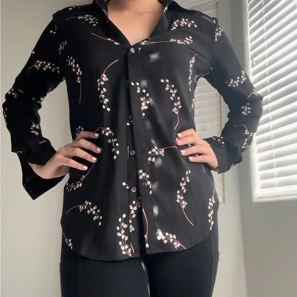 Button Up Women’s Blouse Black - Picture 3 of 7